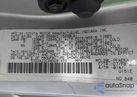 2004 Toyota Sienna Le from USA, damaged, VIN 5TDZA23CX4S201459